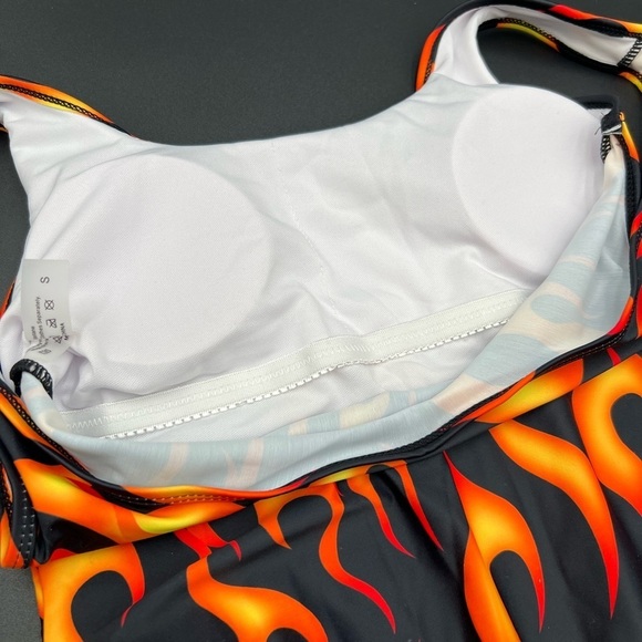 Flame Print One Piece Bodysuit Swimsuit Sleeveless High Cut Bikini Swimwear SM - Picture 9 of 11